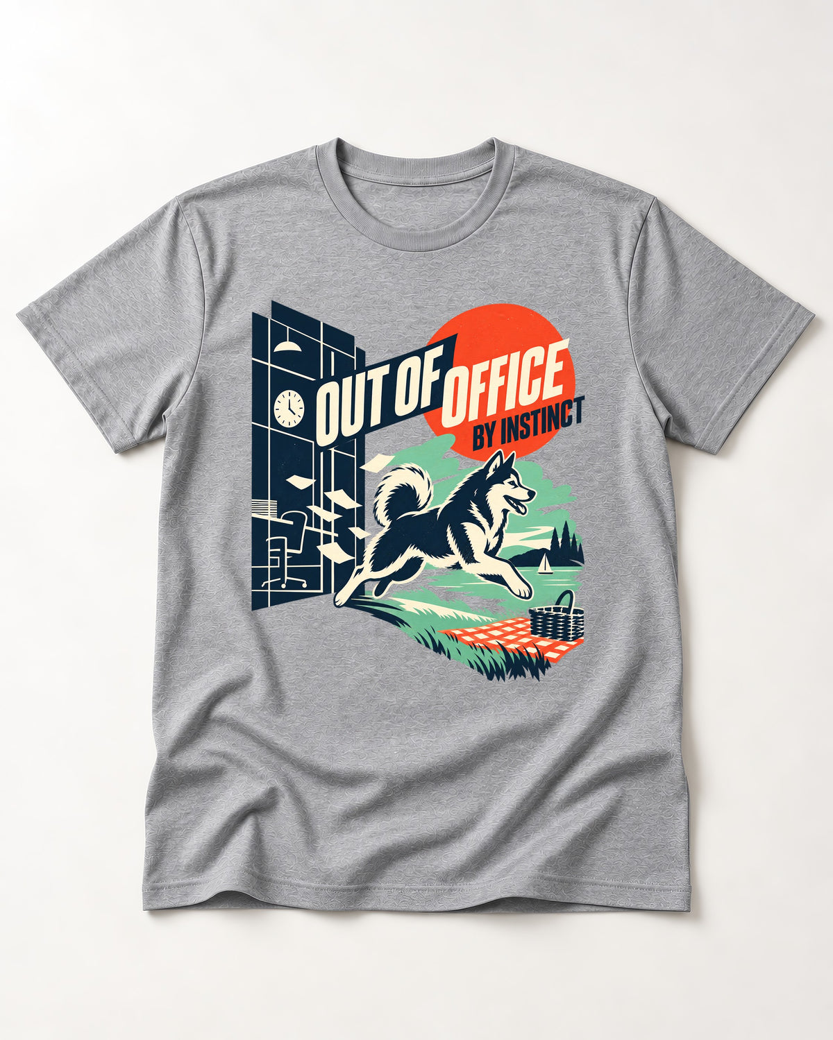 Husky Out of Office T-Shirt in Sport Grey, flat lay product photo