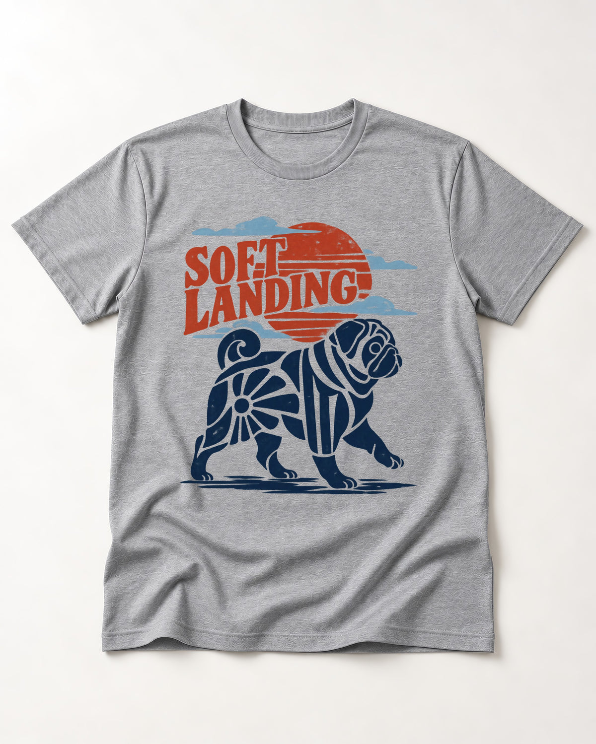 Pug's Soft Landing T-Shirt in Sport Grey, flat lay product photo
