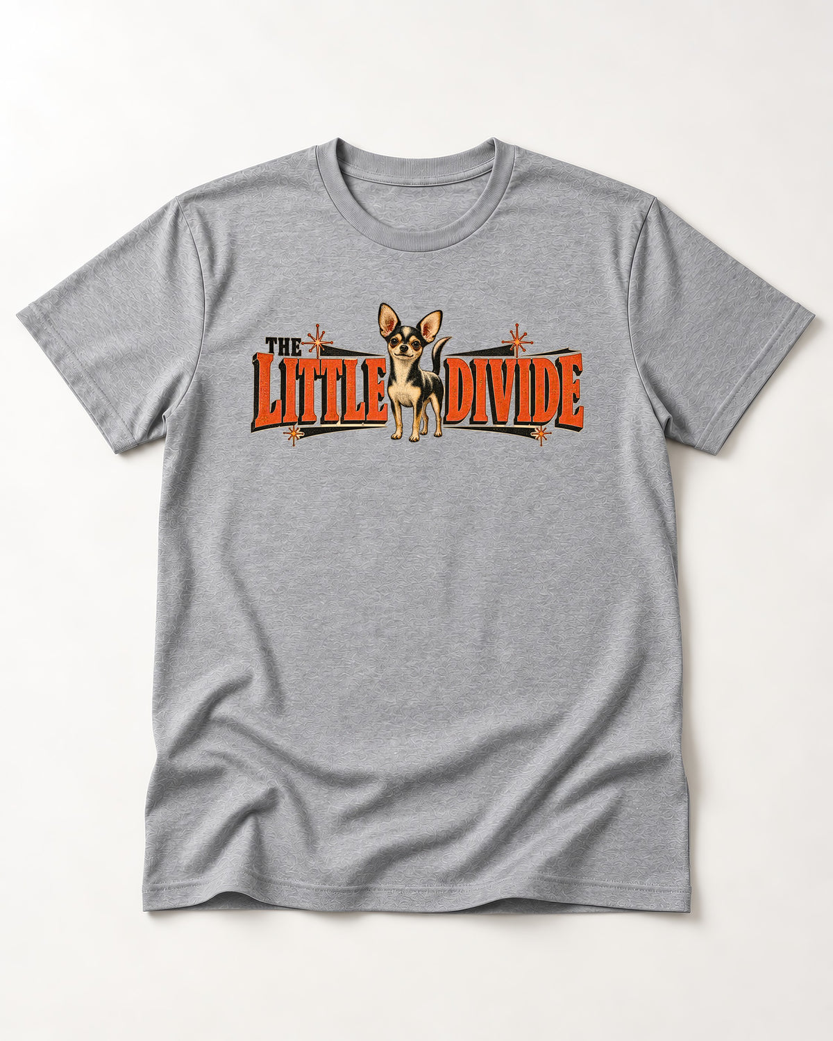 Chihuahua The Little Divide Retro Sign Graphic T-Shirt in Sport Grey, flat lay product photo
