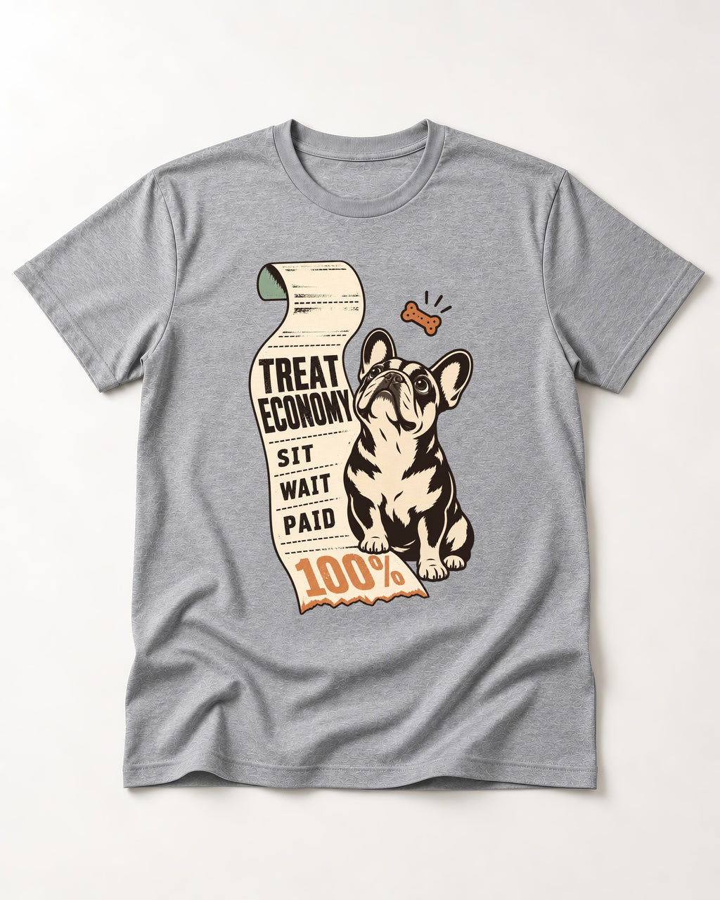 Sit Wait Paid Frenchie T-Shirt in Sport Grey, flat lay product photo