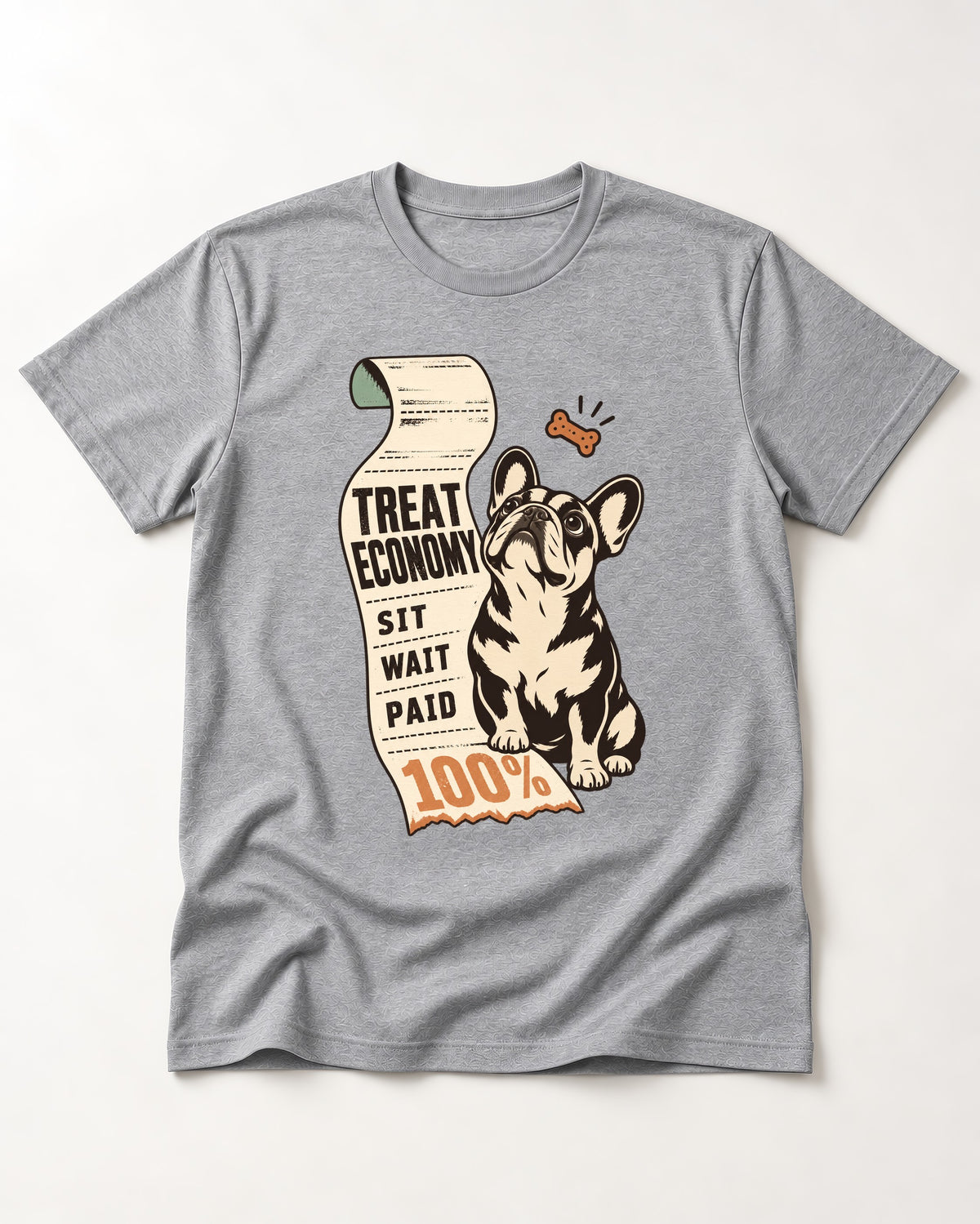 Sit Wait Paid Frenchie T-Shirt in Sport Grey, flat lay product photo