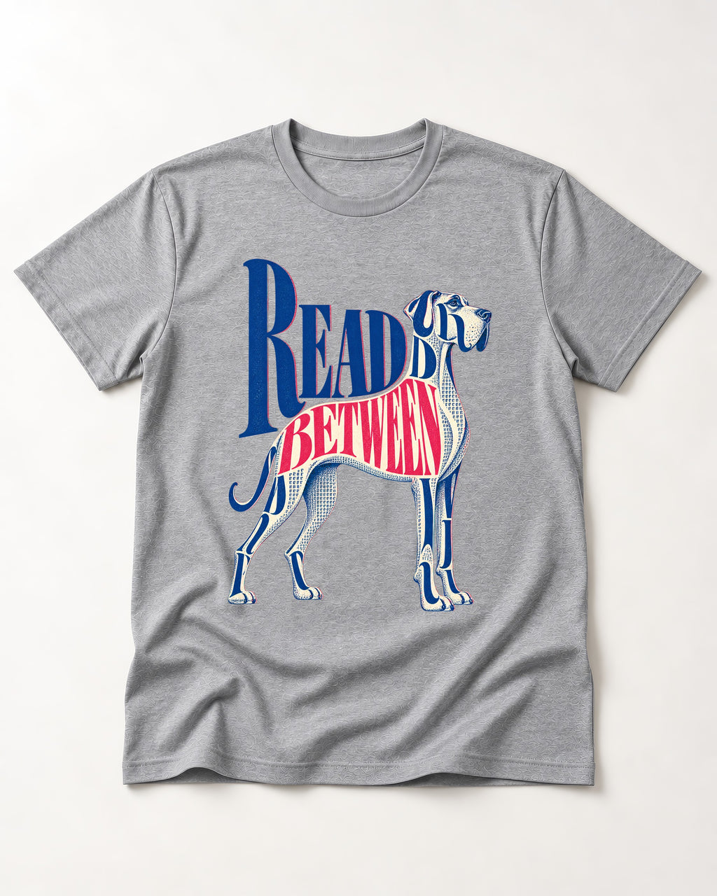 Read Between the Lines Great Dane T-Shirt in Sport Grey, flat lay product photo