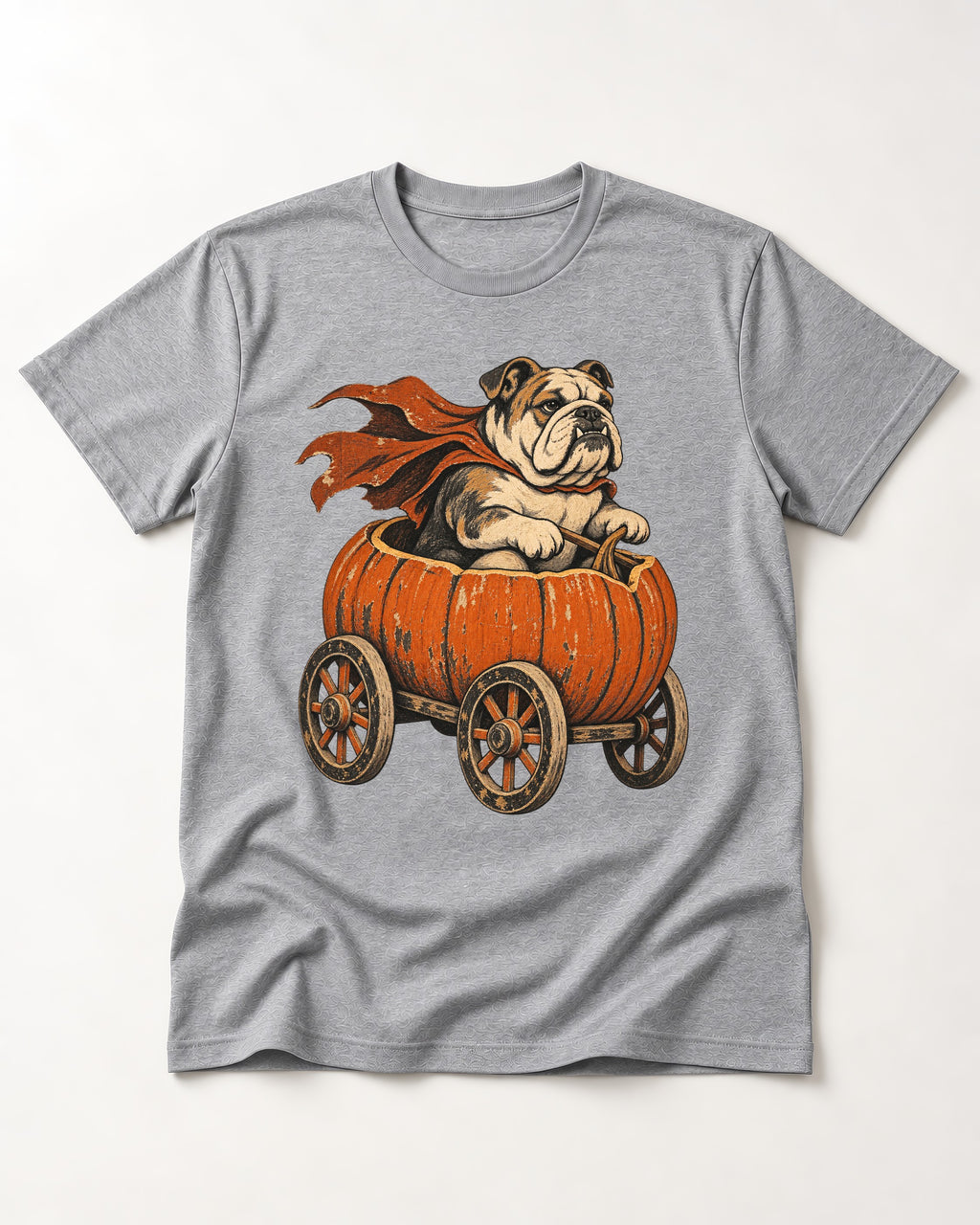 English Bulldog Midnight Magic T-Shirt in Sport Grey, flat lay product photo