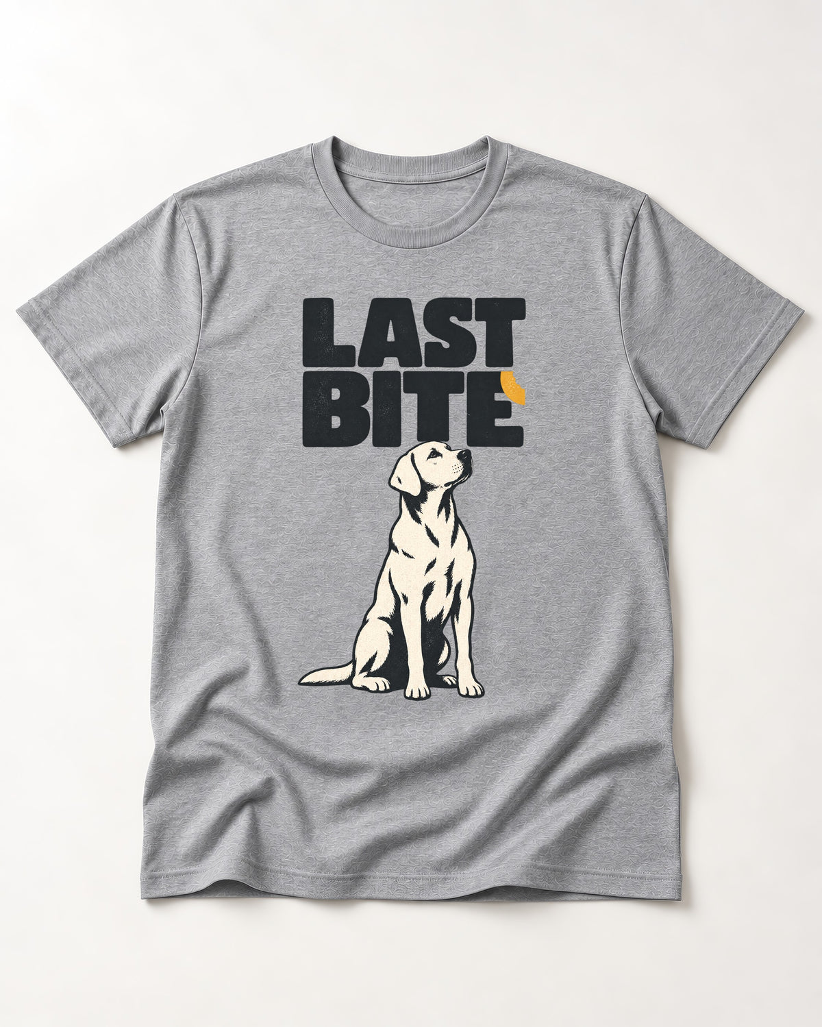 Labrador Retriever's Last Bite T-Shirt in Sport Grey, flat lay product photo
