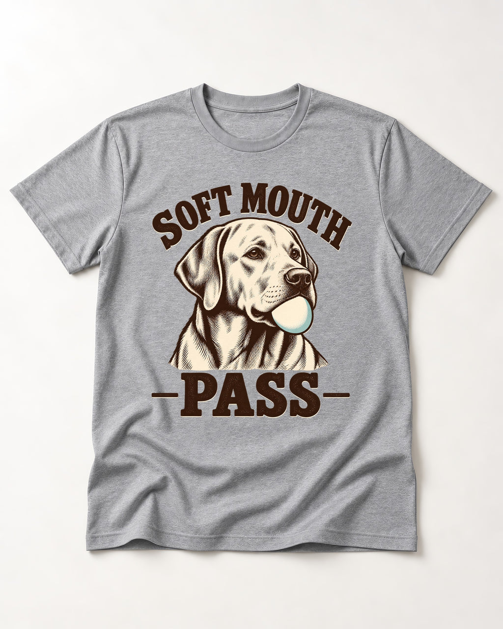 Soft Mouth Pass Labrador Retriever T-Shirt in Sport Grey, flat lay product photo