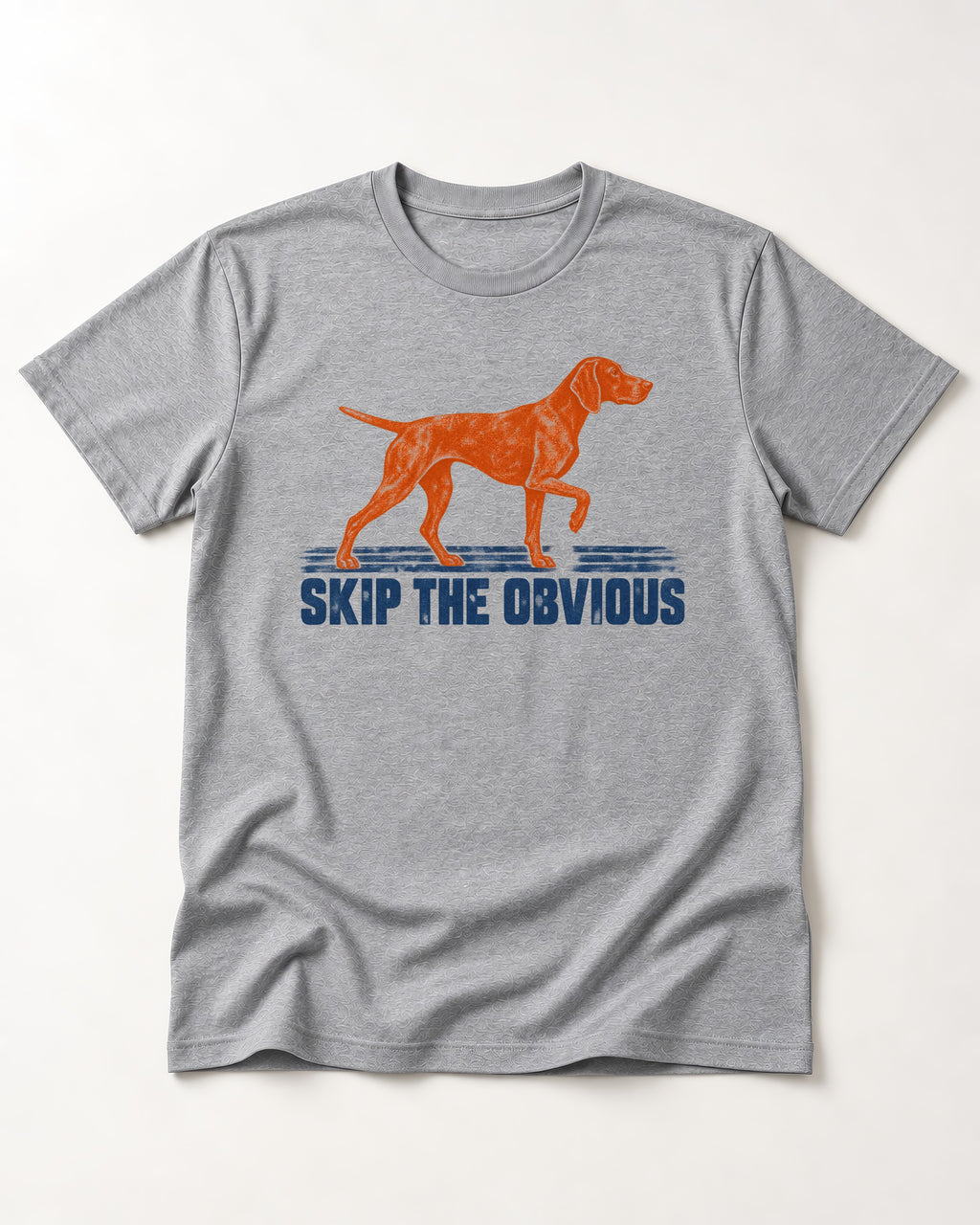 Skip the Obvious German Shorthaired Pointer T-Shirt in Sport Grey, flat lay product photo