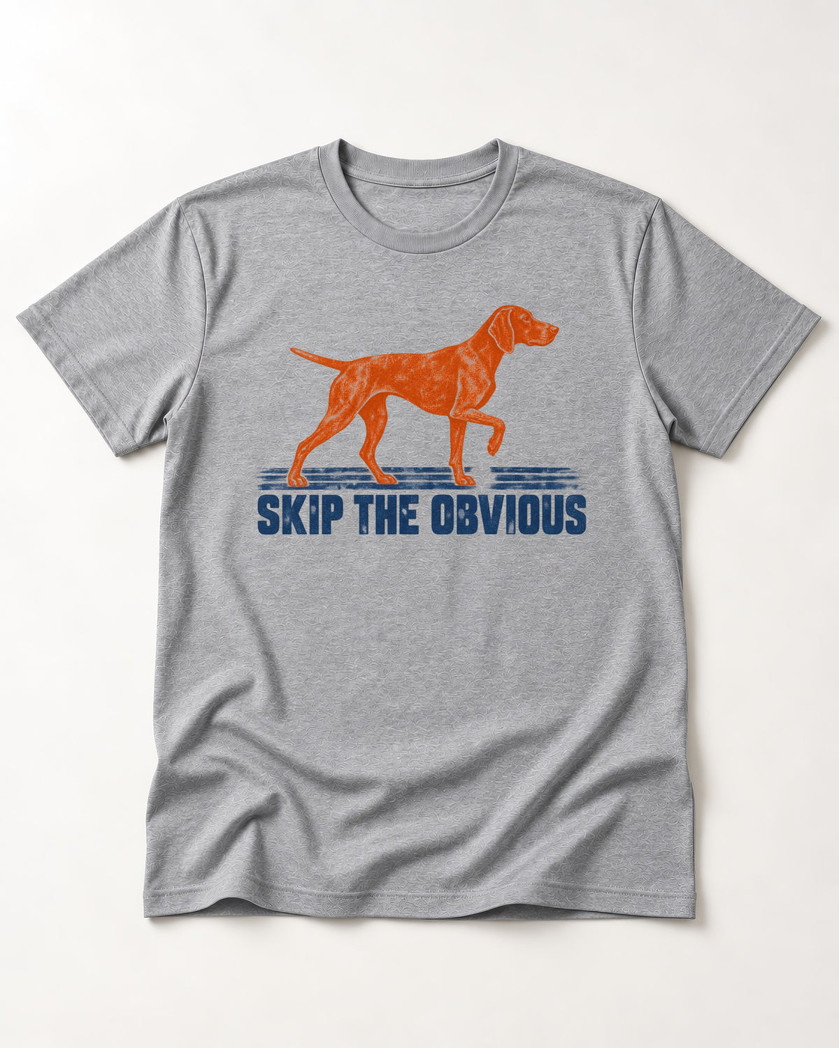 Skip the Obvious German Shorthaired Pointer T-Shirt in Sport Grey, flat lay product photo