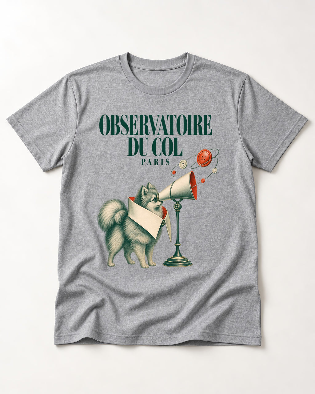 Pomeranian Observatoire Du Col T-Shirt in Sport Grey, flat lay product photo