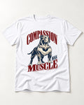 Pitbull Compassion Has Muscle T-Shirt in White, flat lay product photo