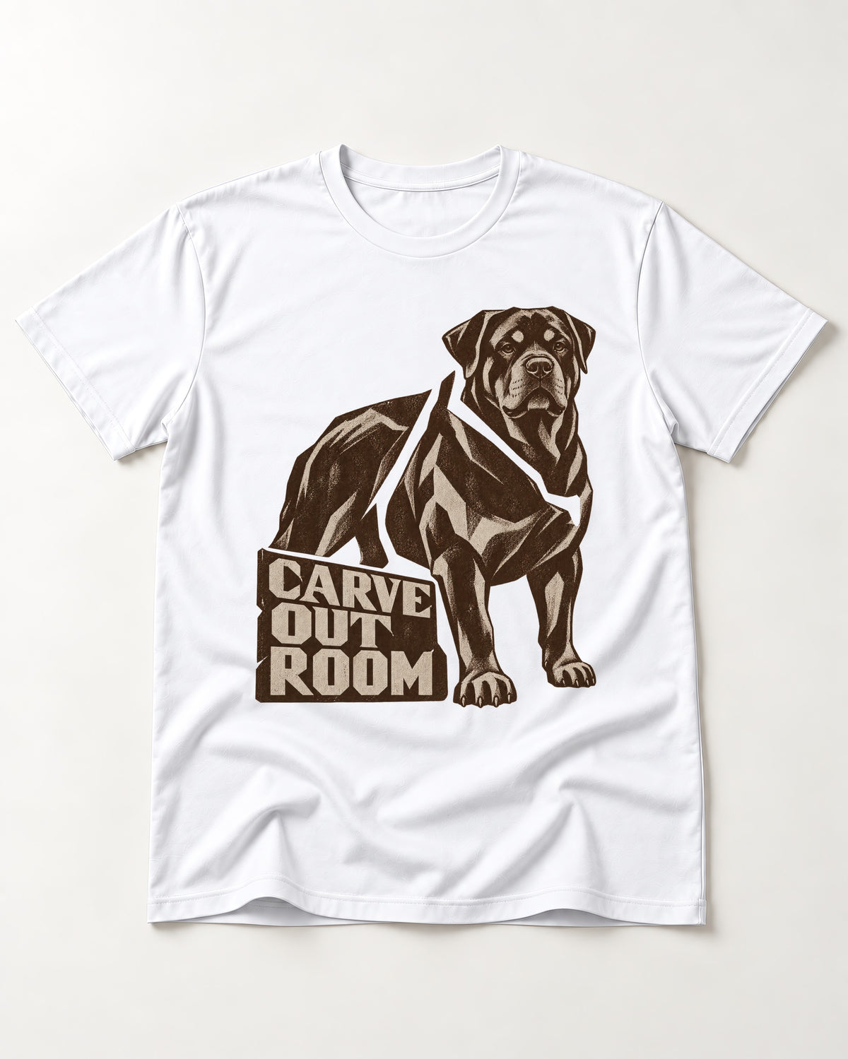 Carve Out Room for Rottweiler T-Shirt in White, flat lay product photo