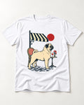 Pug Joie De Vivre T-Shirt in White, flat lay product photo