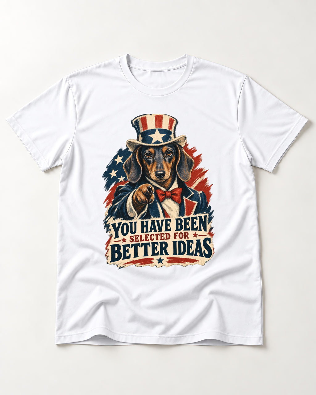 Dachshund Better Ideas T-Shirt in White, flat lay product photo