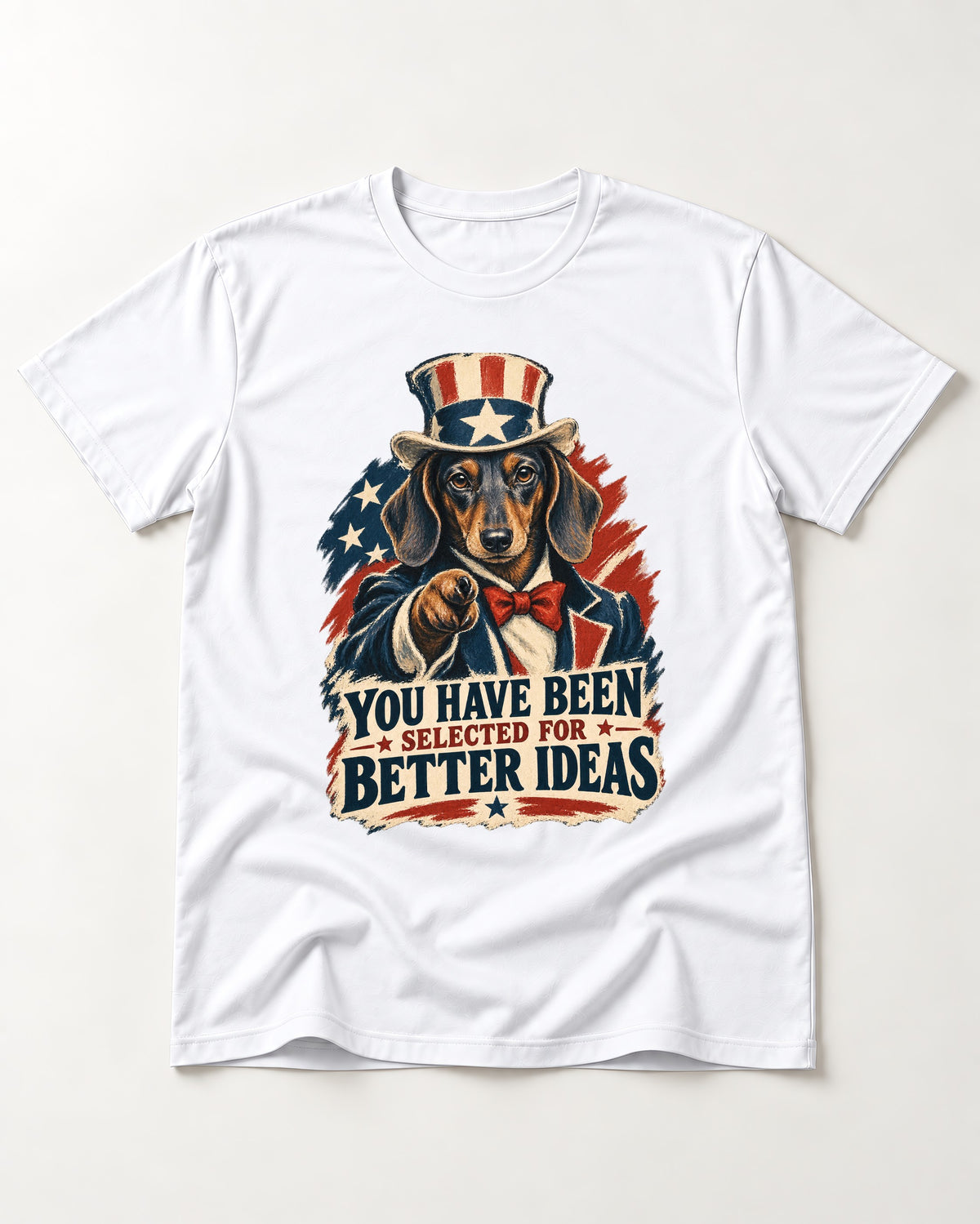 Dachshund Better Ideas T-Shirt in White, flat lay product photo