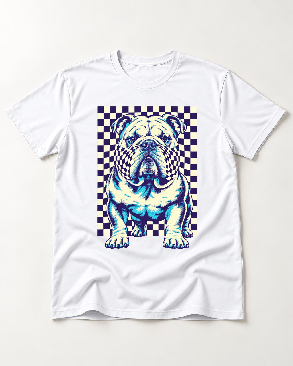 English Bulldog Double Take T-Shirt in White, flat lay product photo