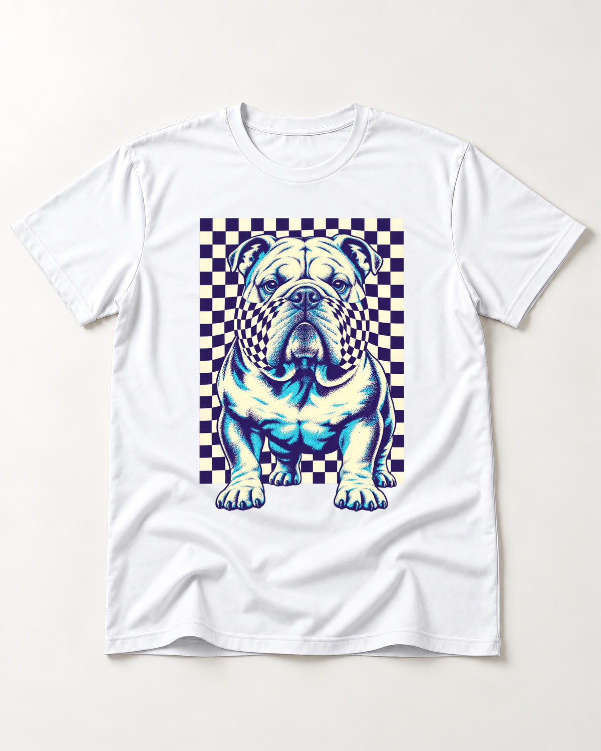 English Bulldog Double Take T-Shirt in White, flat lay product photo