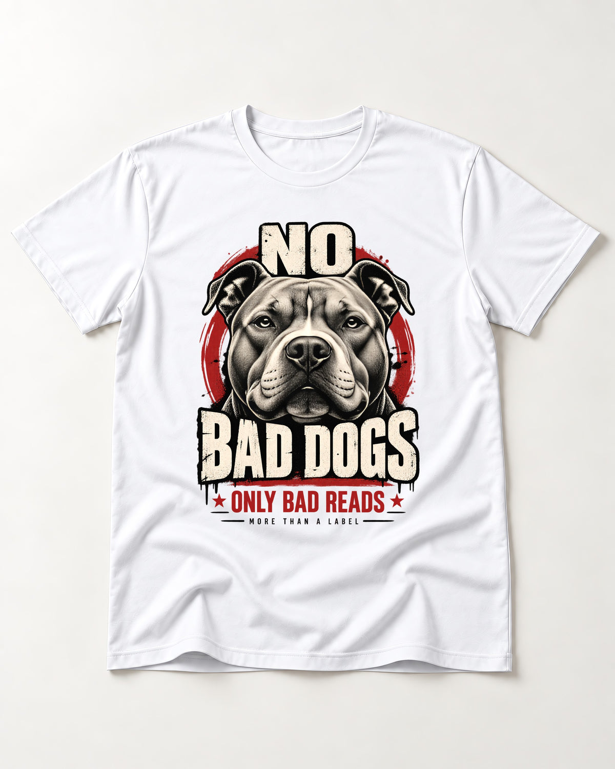 Pitbull Only Bad Reads T-Shirt in White, flat lay product photo