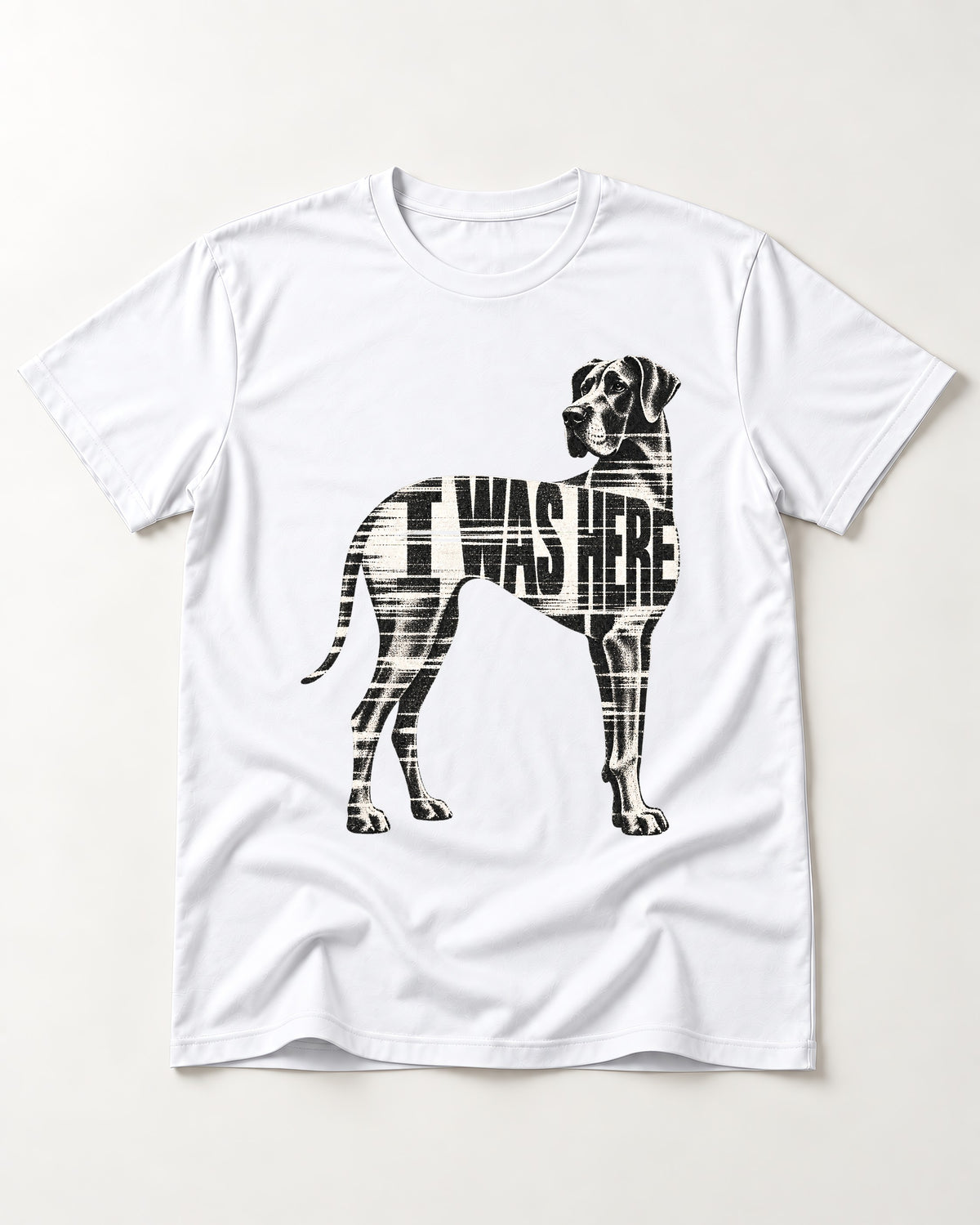 Great Dane I Was Here Plaid Silhouette Graphic T-Shirt in White, flat lay product photo