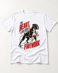 Boxer Heart Has Good Footwork T-Shirt in White, flat lay product photo
