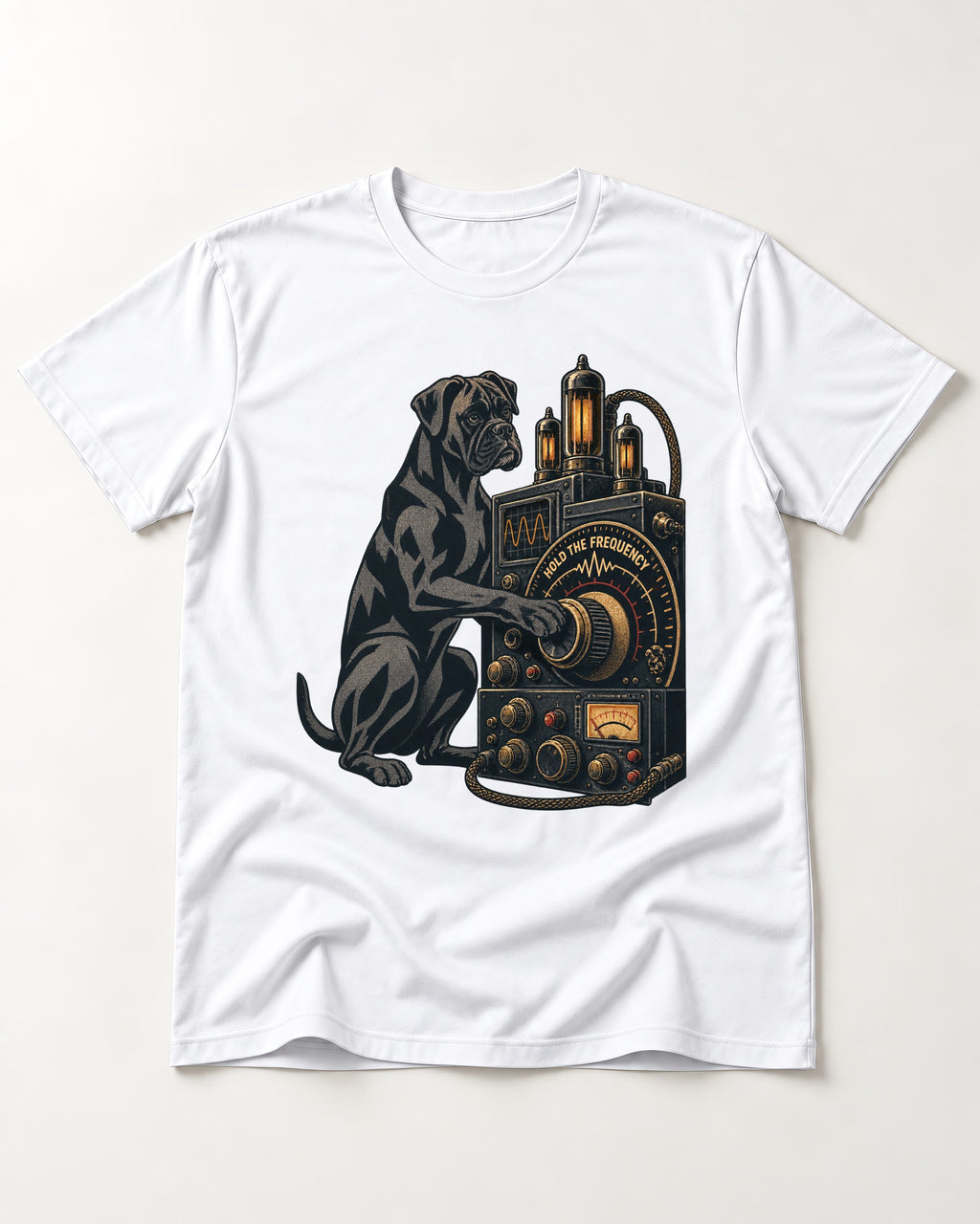 Hold the Boxer Frequency T-Shirt in White, flat lay product photo