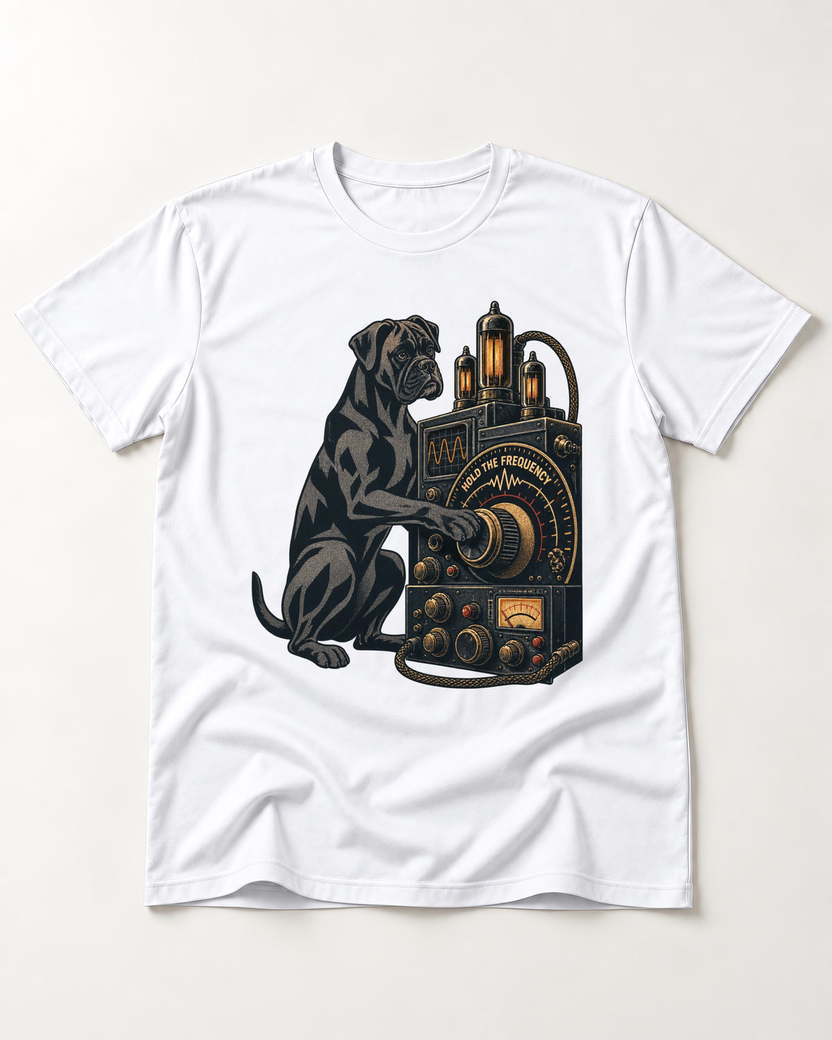 Hold the Boxer Frequency T-Shirt in White, flat lay product photo