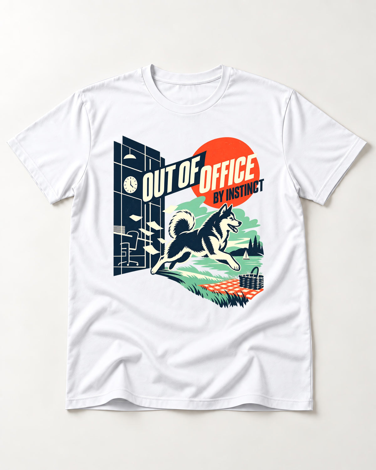 Husky Out of Office T-Shirt in White, flat lay product photo