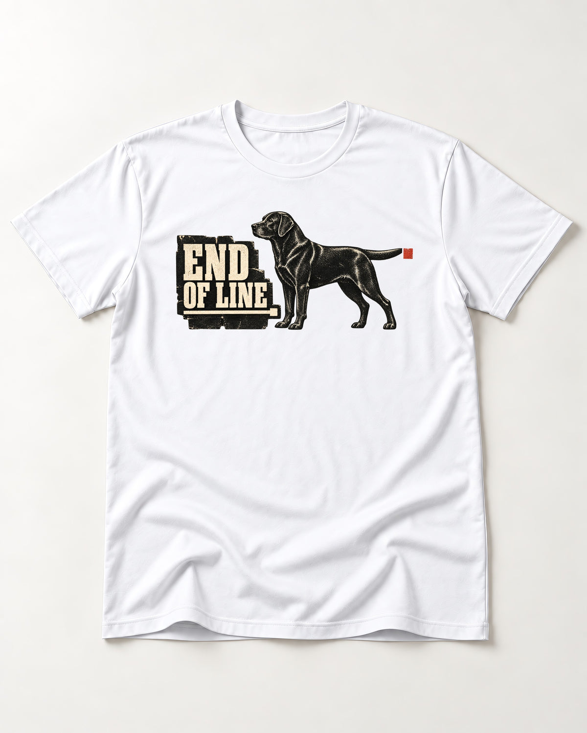 End of Line Labrador Retriever T-Shirt in White, flat lay product photo
