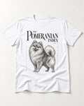 The Pomeranian Index T-Shirt in White, flat lay product photo