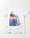 Small Frame Large Agenda Golden Retriever T-Shirt in White, flat lay product photo