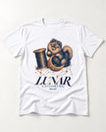 Pomeranian's Lunar Tailoring T-Shirt in White, flat lay product photo