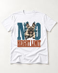 No Height Limit Frenchie T-Shirt in White, flat lay product photo