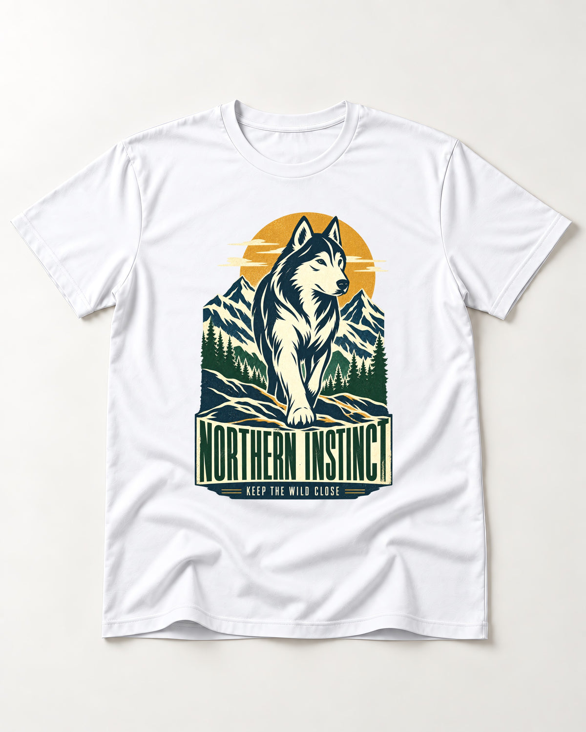 Husky Northern Instinct Mountain Sentinel T-Shirt in White, flat lay product photo