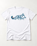 German Shepherd Dog The Track Follows You T-Shirt in White, flat lay product photo