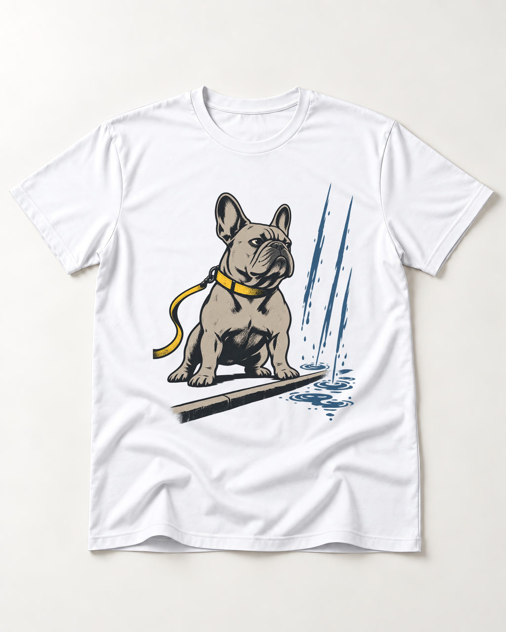 Frenchie Has Standards T-Shirt in White, flat lay product photo