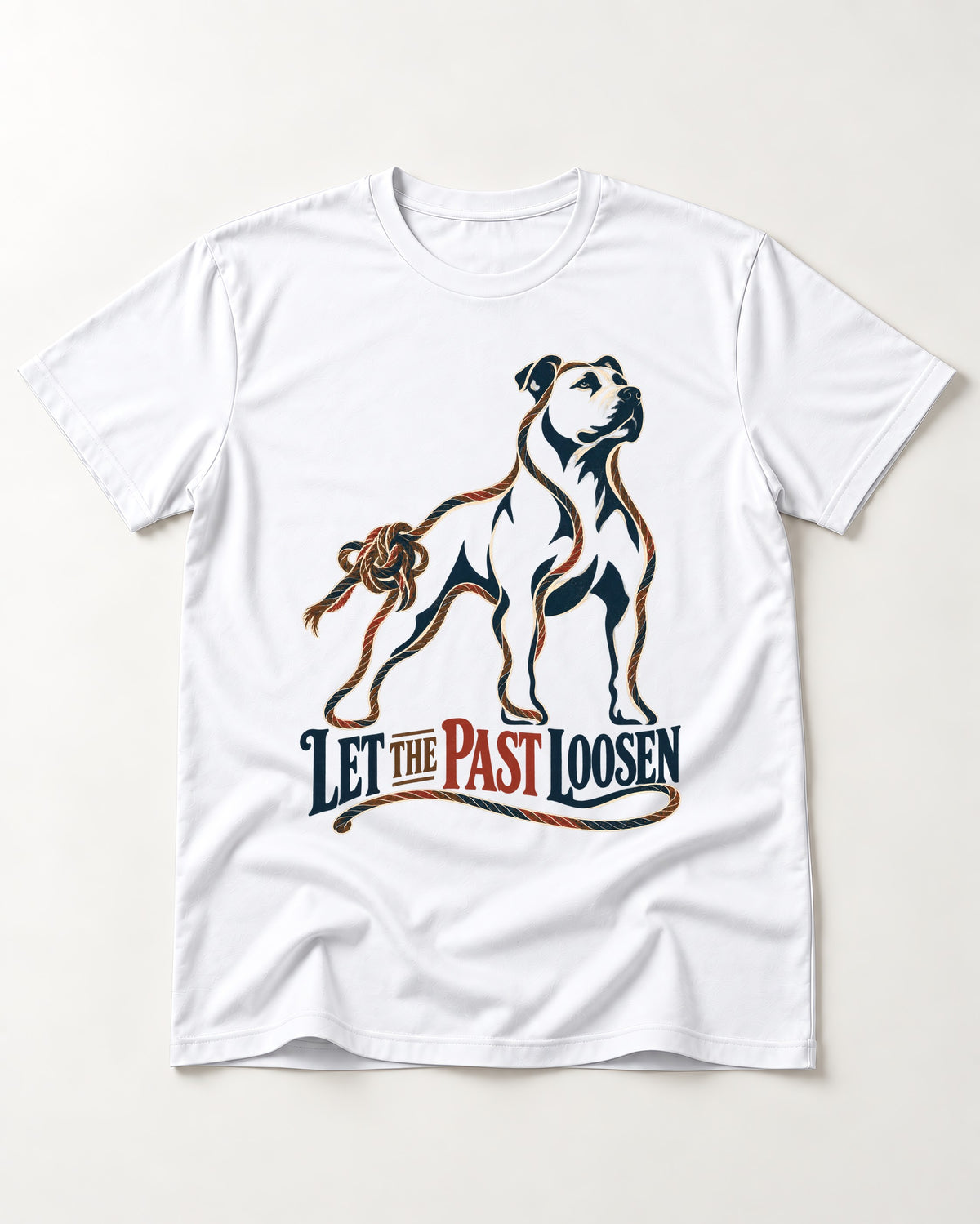 Pitbull Let the Past Loosen T-Shirt in White, flat lay product photo