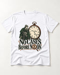No Cases Before Noon Yorkshire Terrier T-Shirt in White, flat lay product photo
