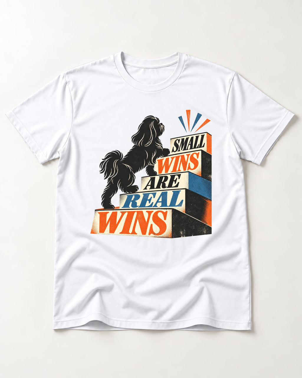 Small Wins Shih Tzu T-Shirt in White, flat lay product photo