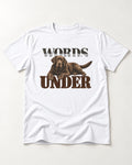 Words Under Labrador Retriever T-Shirt in White, flat lay product photo