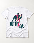 Boston Terrier Out of Line T-Shirt in White, flat lay product photo