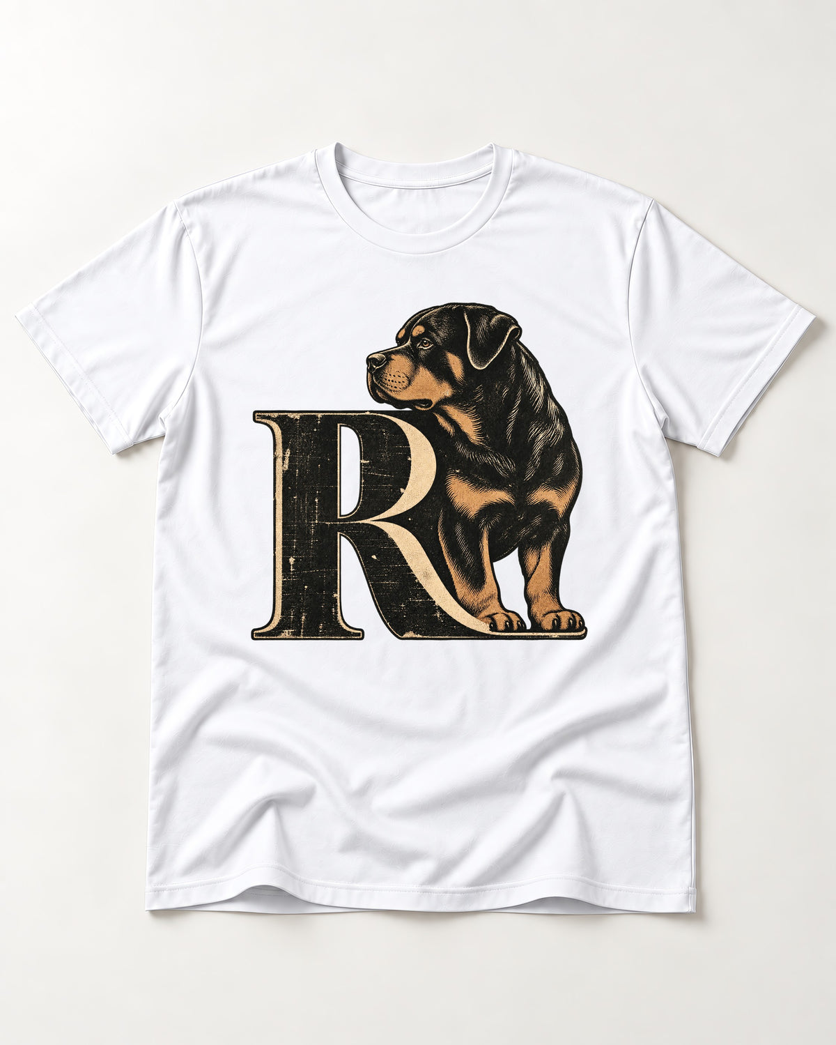 Rottweiler Pride T-Shirt in White, flat lay product photo