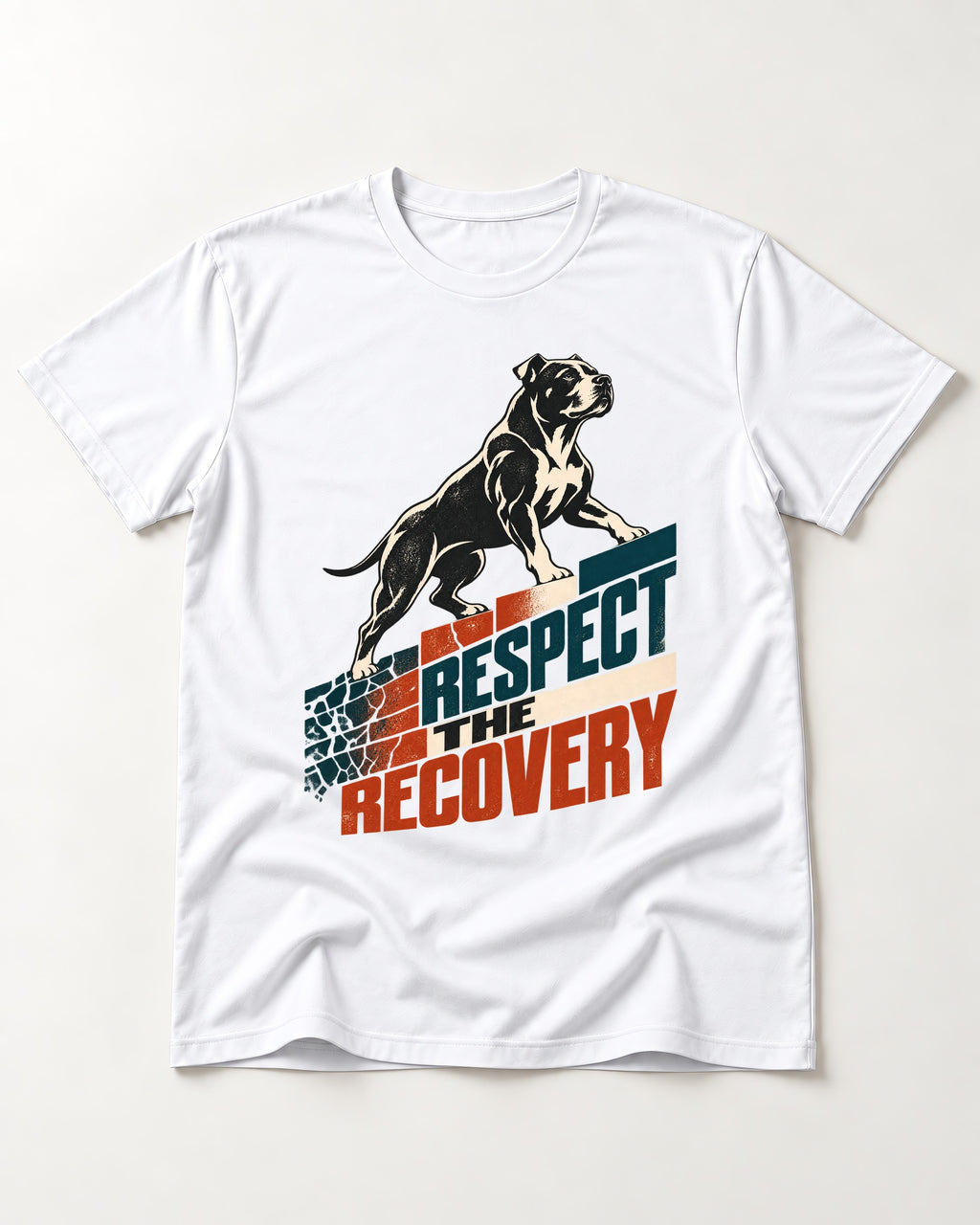 Pitbull Respect the Recovery T-Shirt in White, flat lay product photo