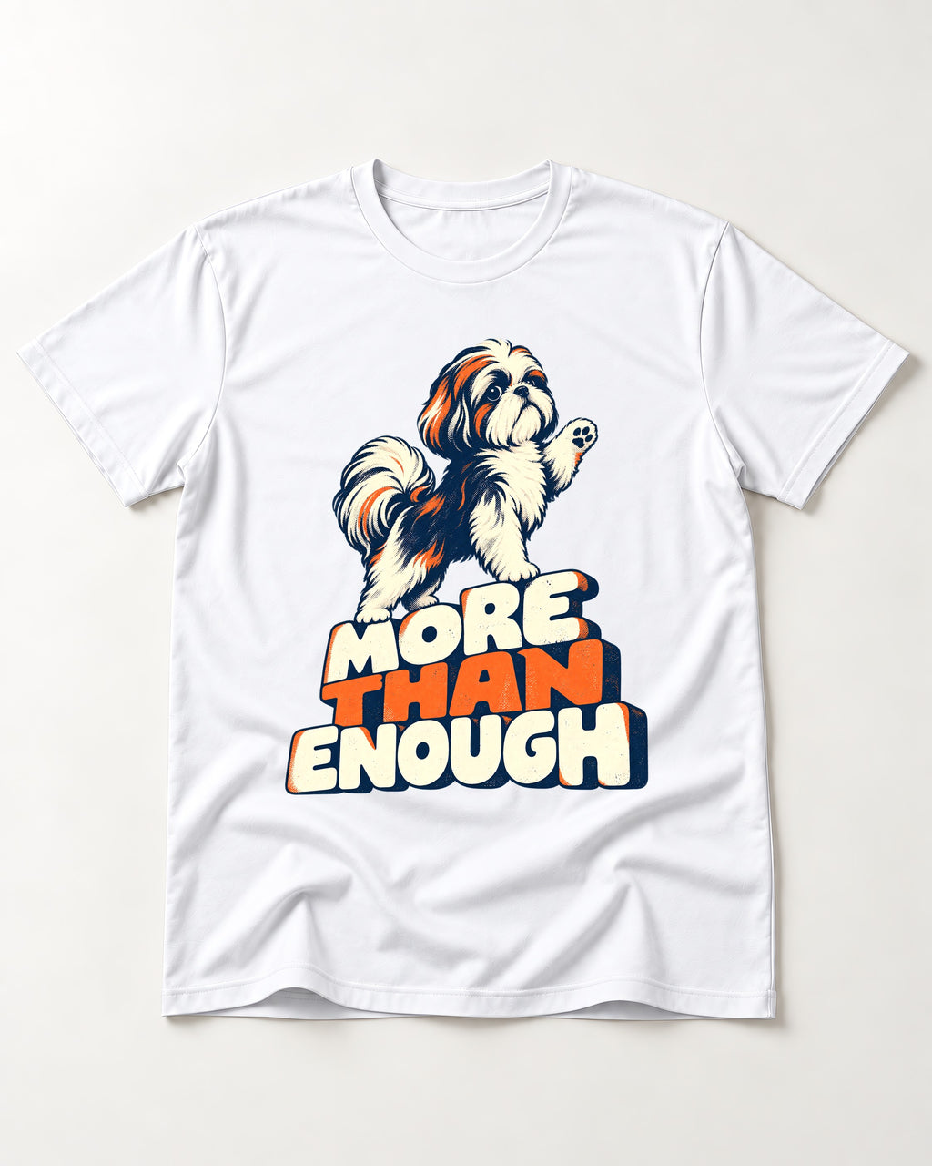 More Than Enough Shih Tzu T-Shirt in White, flat lay product photo