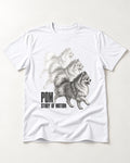 Pomeranian Study of Motion T-Shirt in White, flat lay product photo