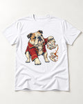 English Bulldog Tea Break T-Shirt in White, flat lay product photo