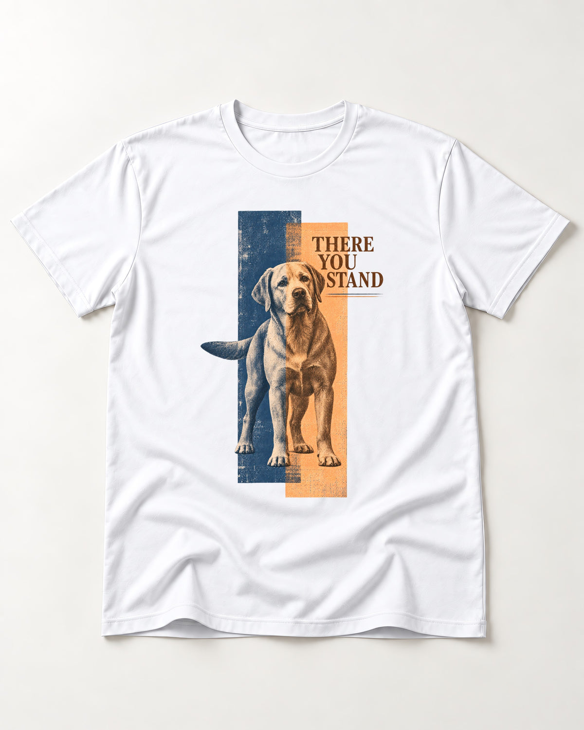 There You Stand Labrador Retriever T-Shirt in White, flat lay product photo
