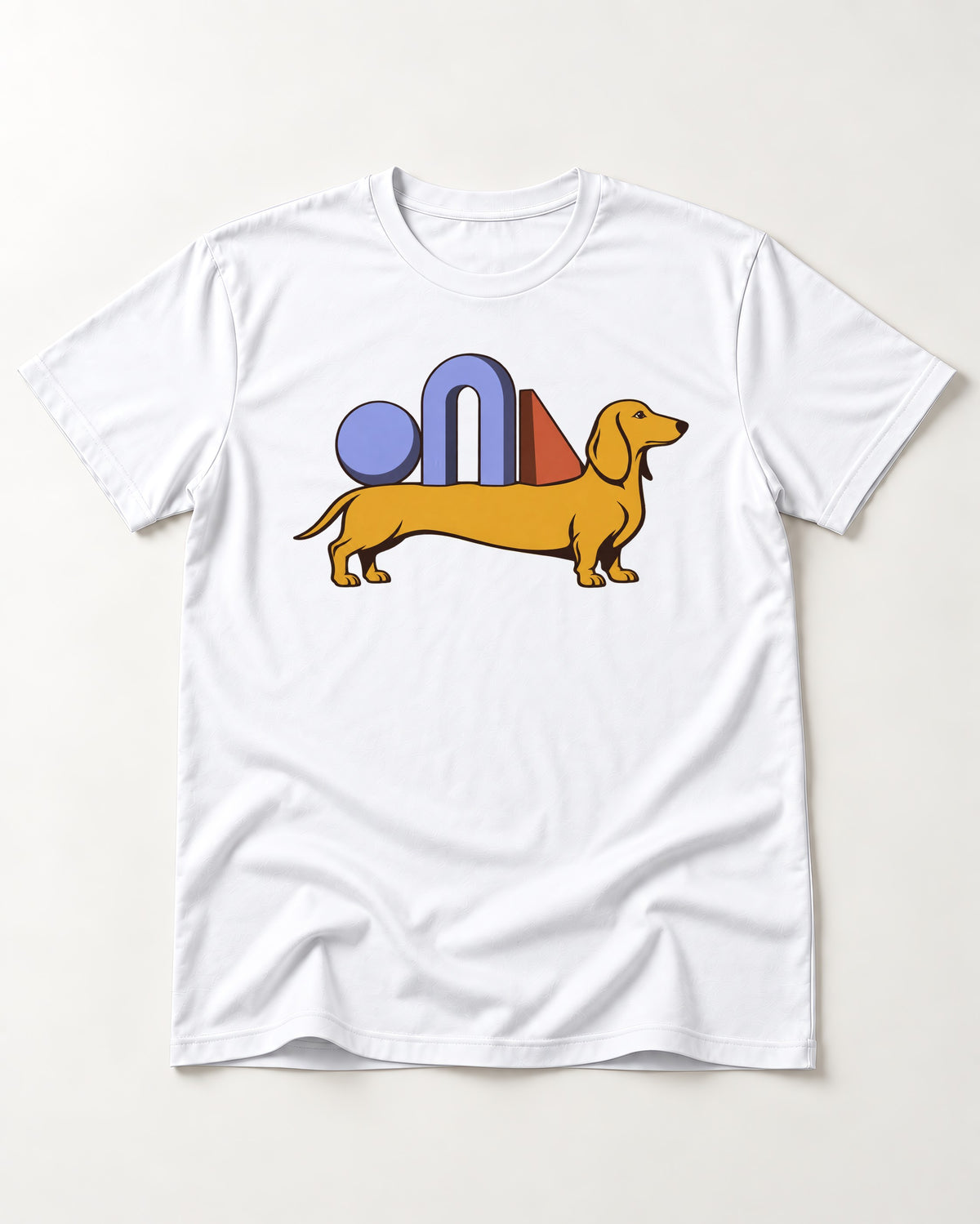 Dachshund Daydream T-Shirt in White, flat lay product photo