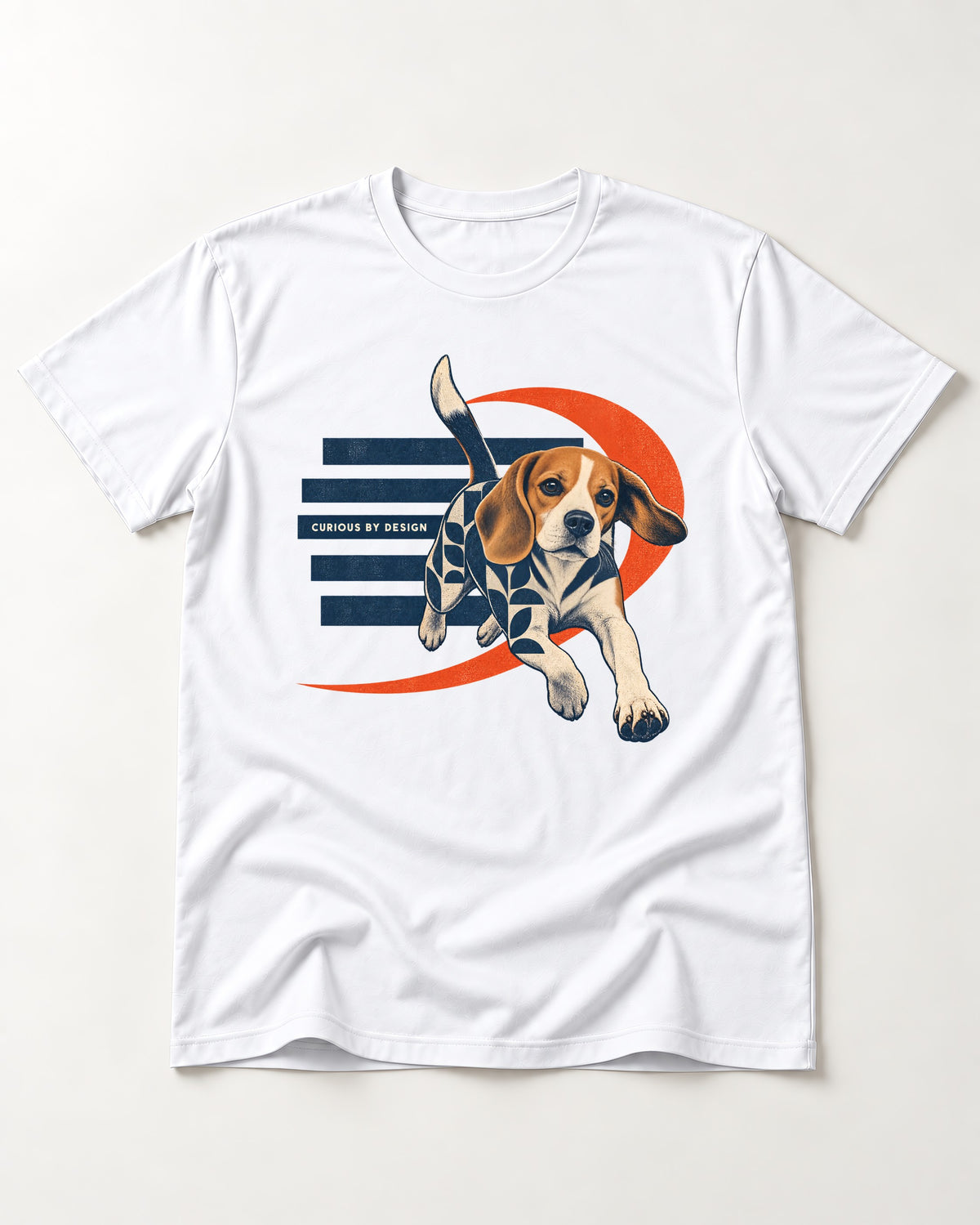 Beagle Born Curious T-Shirt in White, flat lay product photo