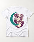 Moonstruck English Bulldog T-Shirt in White, flat lay product photo
