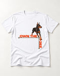 Own the Turn Doberman T-Shirt in White, flat lay product photo