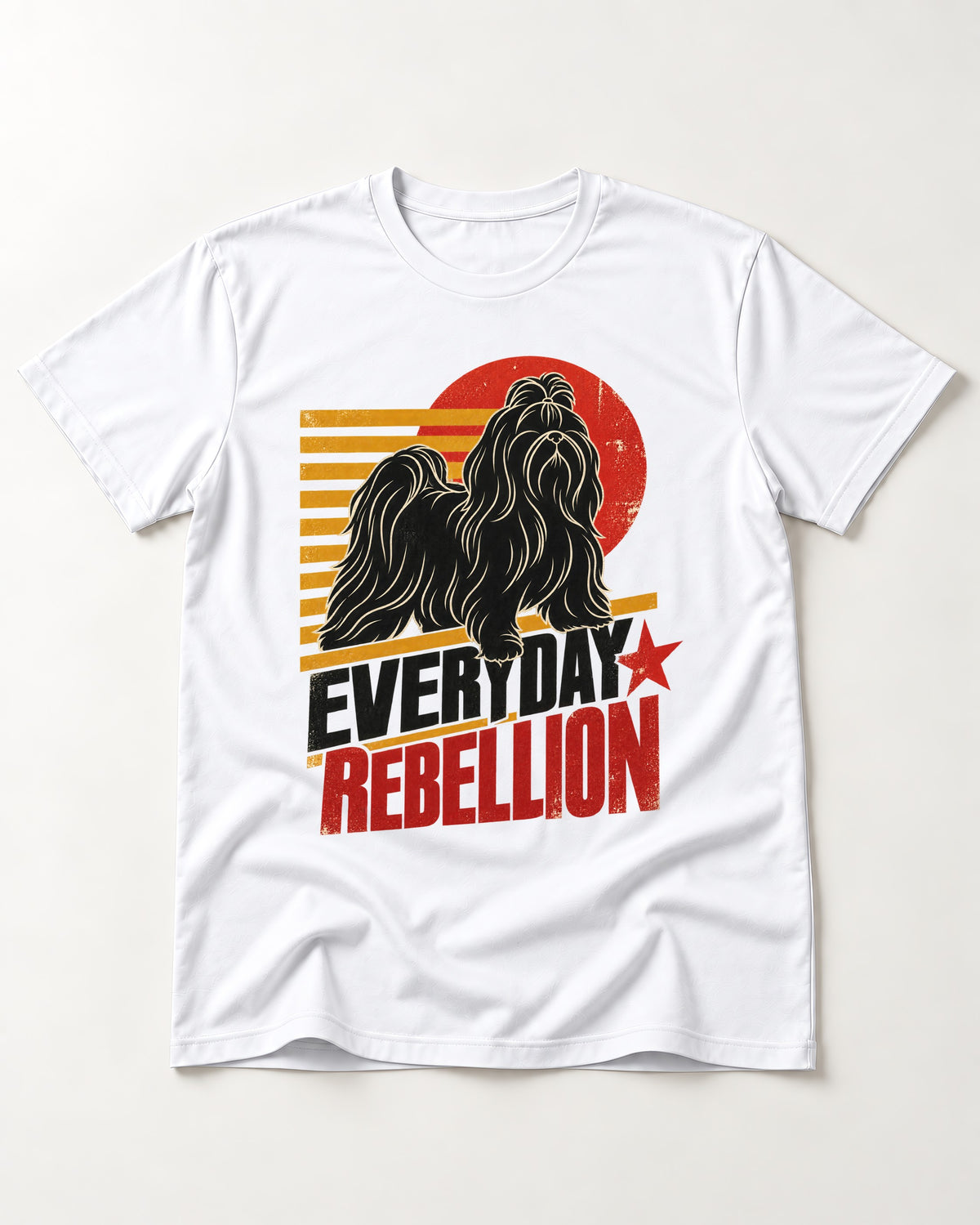 Everyday Rebellion Shih Tzu T-Shirt in White, flat lay product photo