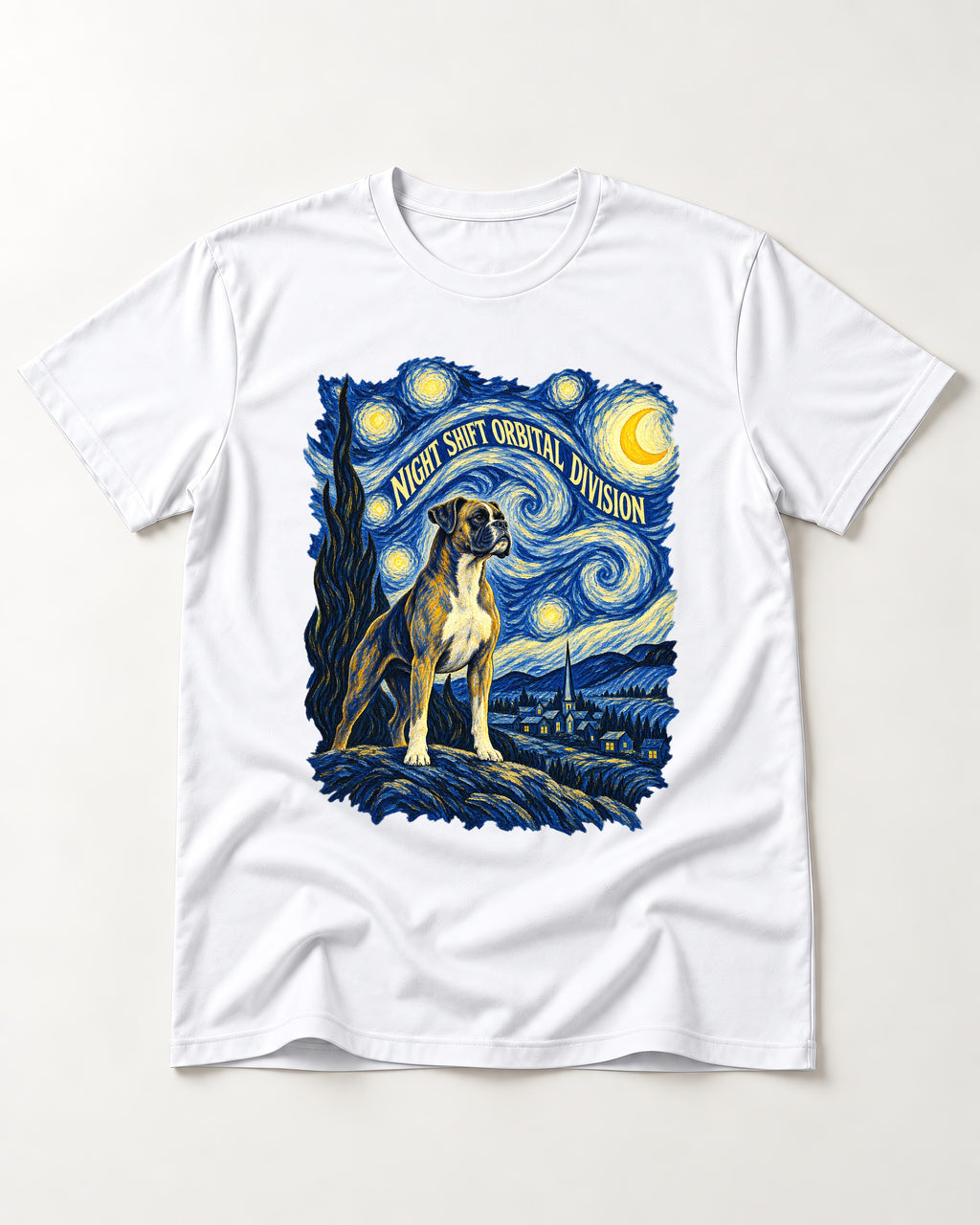 Night Shift Orbital Division Boxer Night Sky Graphic T-Shirt in White, flat lay product photo